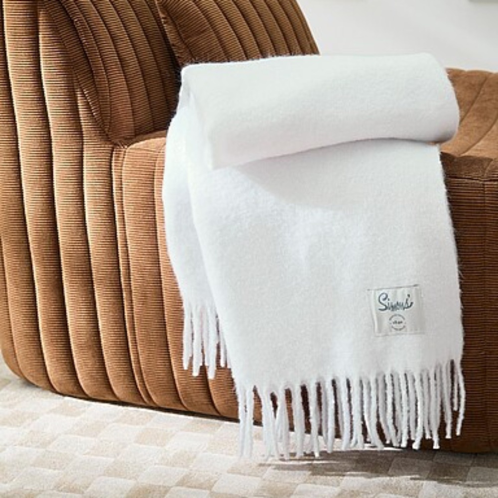 White faux-mohair throw blanket NWT
